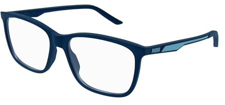 PUMA Brille mit Sehstärke für Unisex optional mit Sonnenbrillentönung oder Blaulichtfilter, Rechteckig/Quadratisch, gefertigt im Spritzgussverfahren (inklusive Brillenetui)