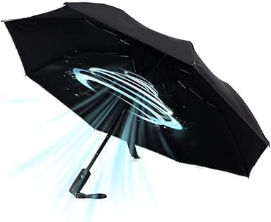 MIDUOLAI Parapluie Portable avec Ventilateur, UPF 50+ Soleil et Parapluie Voyage avec Un Ventilateur Refroidissement Personnel, 2600mah USB Rechargeable, Parapluie Compact Pliant L'éTé Chaud,A