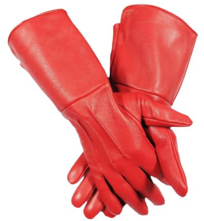 LEATHER LH HANDS Herren Mittelalter Renaissance Cosplay Ungefüttert Gauntlet Echtes Leder Kostüm Handschuhe, Rot/Ausflug, einfarbig (Getaway Solids), Medium