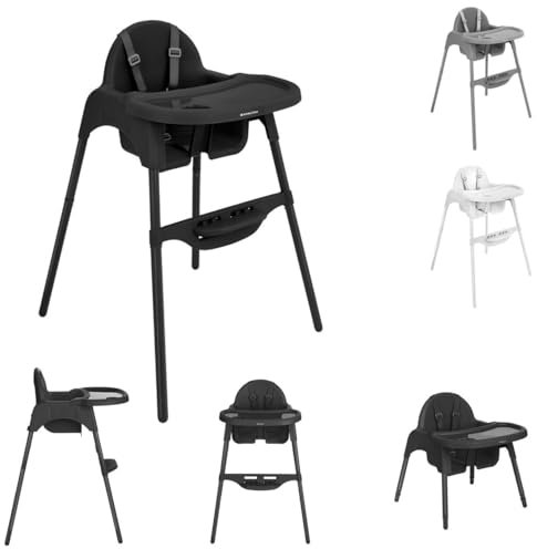 Kikkaboo Hochstuhl 2 in 1 Jammy, Kinderstuhl, Fußstütze, Gurt, Bechervertiefung, Farbe:schwarz