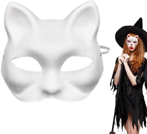 Katzenmasken zum Bemalen, weiße Katzenmaske, Cosplay-Maske, halbe Decke für Halloween-Kostüm, handgefertigte Maske für Maskenparty, Cosplay-Zubehör.