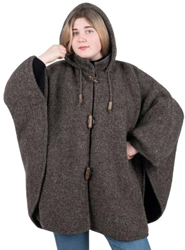 Kunst und Magie Strick Poncho mit Kapuze Umhang Cape Strickjacke Wolle Jacke Winter Mantel Damen