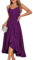 DRESSTELLS Robe de Cocktail Femme Bretelles Hautes Robe de Midi Robes de Cérémonie de Mariage Mi-Longues Robe d'été à Volants Robe de Fête élégante Grape S