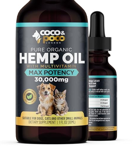 CocoPoco® Oil for Dogs Cats - Made In UK - Oil for Dog, Dog Calming Drops Calming Drops For Dogs - Omega 3, 6, 9