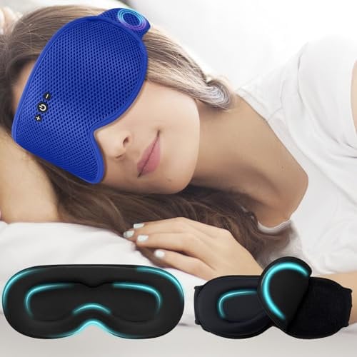 Bluetooth Sleep Mask with Removable 3D Contoured, Music Eye Mask for Sleep, Sleeping Headphones with Ultra-Thin Stereo Speakers for Side Sleepers, Perfect Tech Gifts-Blue