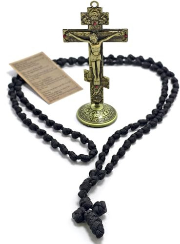 FANYX Corde de prière chrétienne orthodoxe faite à la main 100 nœuds et croix orthodoxe, grec Komboskini Chotki.