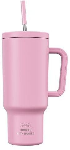 CCN Mug Isotherme avec Paille, mug isotherme 1,2 L, garde au chaud pendant 10 heures et au frais pendant 34 heures, sans BPA, gobelet en acier inoxydable avec paille, technologie 100% étanche, Rose