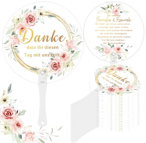 24 Stück Handfächer Hochzeit, Plastik Runde Handfächer mit Griff, Hochzeitsfächer im Eukalyptus Rose, Gastgeschenke für Zeremonie Braut Dusche Party Hochzeitsgäste Sommer Party Hochzeitsdeko