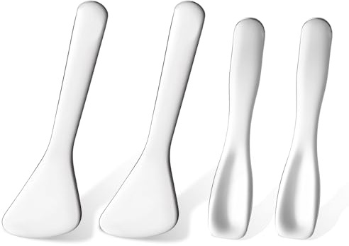 simarro 4 Stück Kosmetikspatel, Mini Metall Makeup Spatel Gebogenen Spatel Hautpflege Kosmetik Applikatorlöffel Kosmetische Spachtel für Cremespatel Maske Lotion Feuchtigkeitscreme