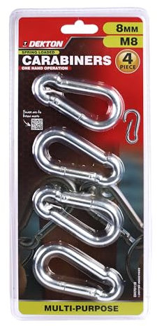 Dekton 4pc Large Carabiner Hook 100mm -Heavy-Duty Aluminum| Strong Load Capacity|Secure Locking Mechanism| Ideal for Outdoor, Camping, and Gear| Durable & Lightweight| Versatile Use|Easy Clip-On