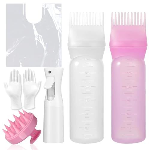 7 Stück Haaröl Applikator, Haaröl Applikator Water Spray Bottle for Hair, Wurzelkamm Applikator Flasche und Haare Massagebürste, Zuverlässiges Haarstyling Werkzeug für Haarfärbemittel Färbung