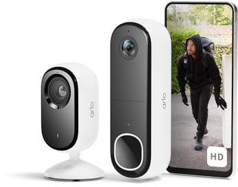 Arlo Videocitofono HD wireless & telecamera 2K da interno – Sicurezza Smart Home per famiglia e animali, visione notturna, rilevamento movimenti, audio bidirezionale, compatibile Alexa