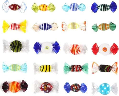 Yeskyltd Confezione da 20 caramelle in vetro fatti a mano, decorazione vintage in vetro di Murano per casa, feste, matrimoni, albero di Natale, festival, decorazione (multicolore 1)
