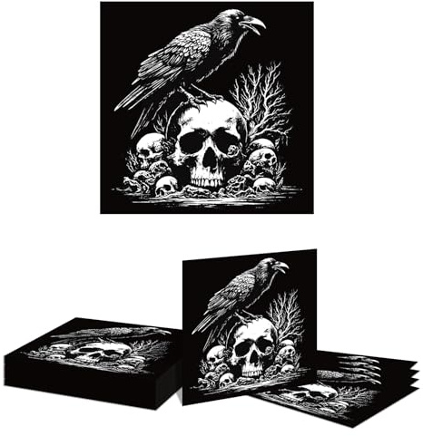 Kotkiddy 20 Halloween Servietten mit Totenkopf Rabe Motiv 2-lagig 33 cm Deko Einweg Tischdeko für Gruselparty Kinder Erwachsene Oktoberfest Feier Zuhause