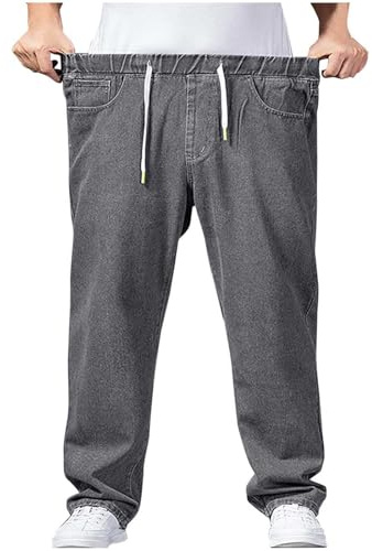 Jean pour homme - Grande taille - Extensible - Coupe ample - Vintage - Taille élastique - Coupe droite - Super Flex - Pantalon en coton confortable - Pantalon de loisirs