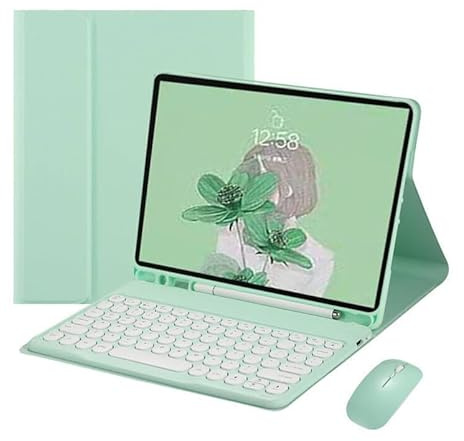 case for iPad 10th Generation 10.9 2022 (Color: Green) Leather Flip Back Case + Bluetooth Keyboard + Green Mouse