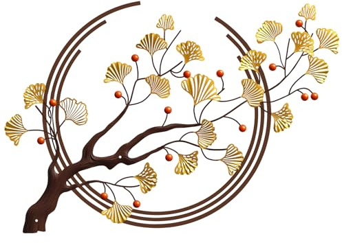 ESTART Große Ginkgo-Blätter Metall Wandkunst, 59 x 37,5 cm | Bunt Wanddekoration ist geeignet für Wohnzimmer Schlafzimmer Arbeitszimmer Büro (Bunt)