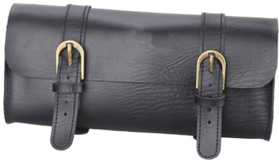 WOONEKY PU Leder Fahrrad Satteltasche Vintage Fahrradtasche Rahmentasche Faltbare Hüfttasche mit Elastischem Riemen für Mountainbike Vorne Hinten Schwarz