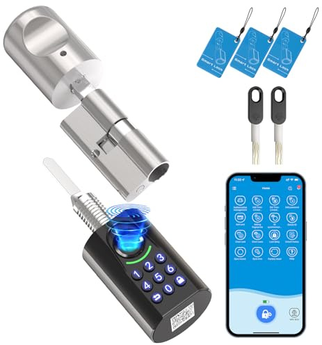 RUILON ToucA71 Serrure connectée à code 32.5x30 Cylindre empreinte digitale | Serrure biometrique avec 3 cartes RFID 2 clés, portes 60-90 mm, Facile à installer, Code temporaire, Airbnb Maison Chambre
