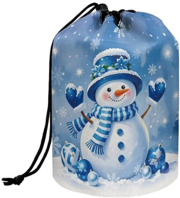 Wnbucioht Christmas Snowman Drawstring Cosmetic Bag for Women Ugly Stand up Makeup Bag Portable Travel Makeup Organizer Case Christmas Decorations Toiletry Bucket Bags