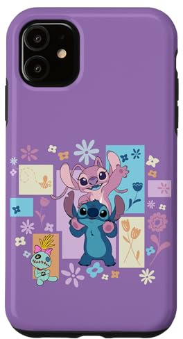 Custodia per iPhone 11 Disney Stitch & Angel Spring Easter Friendly Flower Faces