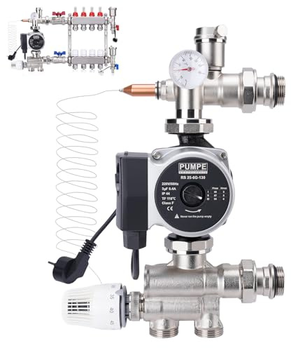 Festwertregelset Pumpengruppe für Fußbodenheizung [20–60 °C | 210–235 mm | Anschlüsse G1 | 16 bar | bis 180 m2] Heizkreisverteiler Pumpe für Fußbodenheizung, für Kollektor Zentralheizung Umluftpumpe