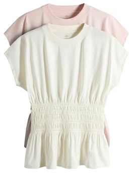 THE SET Damen T-Shirts mit Raffungen, 2er-Pack Light Pink/White x_l