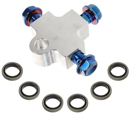 Ipetboom Raccord en T de Durite de Frein pour Moto Cross, Connecteur Hydraulique 3 Voies en Aluminium Argenté avec Vis en Titane, Collier de Serrage Résistant la Chaleur pour Système