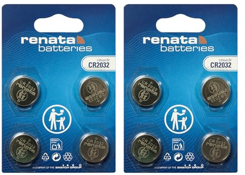Renata CR2032, 2032 3V Lithium Knopfzellen (2x4er Pack) - 8 Stück