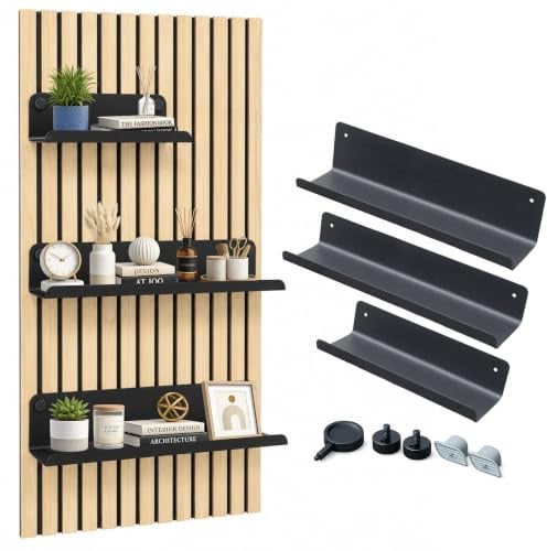 HOME LOVE Ablage für Akustikpaneele 52x14 cm – ohne Bohren | Regal für Paneele | Akustikpaneele Zubehör | Wandpaneele Regal schwarz Metall