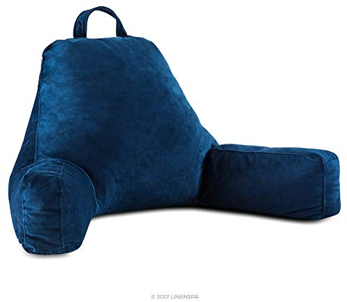 LINENSPA Lesekissen mit zerkleinertem Memory-Schaum, Rückenkissen zum Sitzen im Bett, Lesen, Spielen, Fernsehen, Stuhlkissen mit Armen, Schlafsaal Essentials, Marineblau, XL