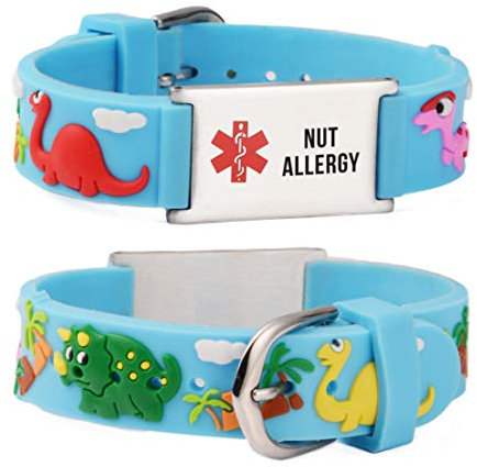 LinnaLove-Cartoon Dinosaur Medical Alert id Bracelet with engraving NUT ALLERGY