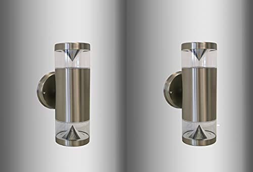 Trango 2er Pack 8003 IP44 Alu Up & Down Wandlampe, Wandstrahler Rund Edelstahl gebürstet in Rund für innen & außen - Wandleuchte, Außenstrahlermit mit 2x GU10 Fassung (ohne Leuchtmittel)