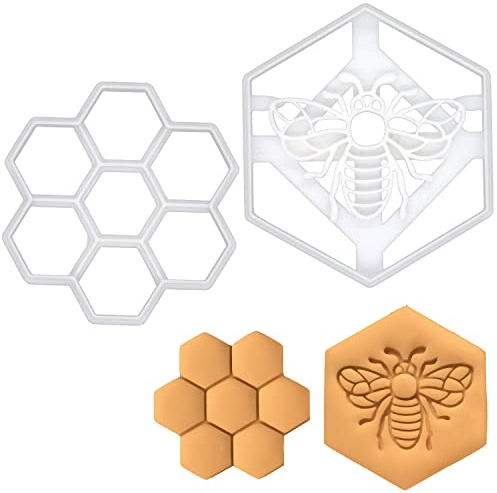 BAKERLOGY Set of 2 Realistic Honey Bee Cookie Cutters (Designs: Honeycomb and Realistic Bee) - Detailed Biscuit Cutter Design for Baking and Crafts, Ideal on Fondant, Dough, Clay