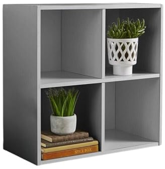 Home Source Storage Cube 4 Shelf Bookcase Wooden Display Unit, Grey, 60cm
