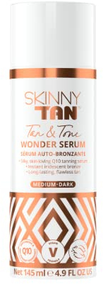 Skinny Tan Wonder Serum Fake Tan - Streak Free Self Tan with Youth Boosting Q10, Vitamin E & Aloe vera for Hydrating Skincare, Vegan & Cruelty Free - Medium, 145ml