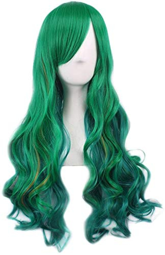 Damen Harajuku Ombre Highlights Farbverlauf Mehrfarbig natürliche Wellen Lange Perücke Synthetik Halloween Anime Cosplay Party Grün