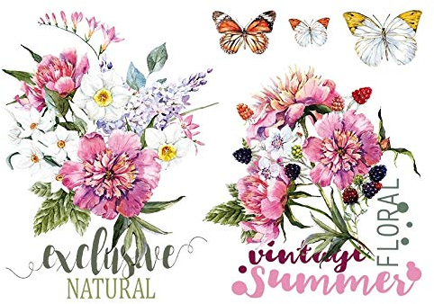 Ideen mit Herz Color Bügeltransfers, DIN A4, filigran ohne Hintergund | Textilien wie T-Shirts & Taschen mit Bügelmotiven verzieren | Bilder einfach aufbügeln | Textildesign (Blumen & Schmetterlinge)