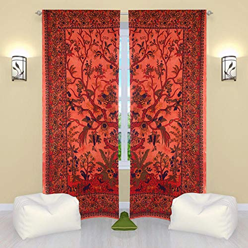 THE ART BOX Fenstervorhänge Indische Fenstervorhänge 2er-Set Tapisserie-Fenstervorhänge Hängende Volants für Fensterraumteiler (Orangenbaum, 80 x 82 Zoll oder 203 x 210 cm)