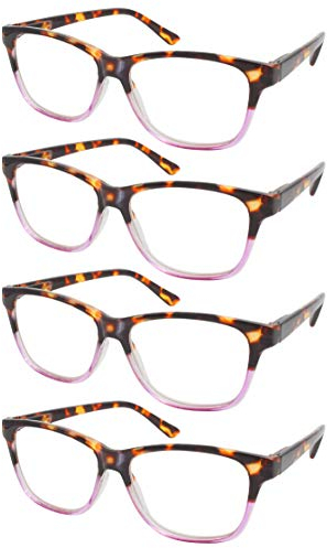 TBOC Lesebrille Lesehilfe für Herren und Damen - [Pack 4 Einheiten] Dioptrien +1.50 [Braun Schildpatt - Lila] Fassung mit Stärke für PC Handy Trend Frauen Männer Senioren Alterssichtigkeit Presbyopie