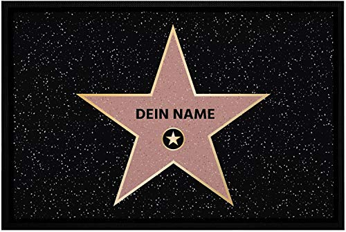 MoonWorks® personalisierte Fußmatte mit Name Walk of Fame Hollywood Stern personalisierbares Geschenk rutschfest & waschbar weiß 60x40cm