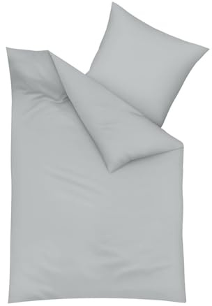 Traumschlaf Feinbiber Bettwäsche Uni – Warme Winterbettwäsche aus 100% Baumwolle – kuschelig angeraut, atmungsaktiv & hautfreundlich – mit Reißverschluss – 240x220 cm + 2X 80x80 cm, Silber
