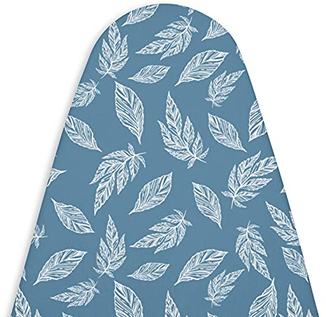 Encasa XO Housse Table À Repasser avec Rembourrage en Feutre De 3 mm, Serrage par Cordon (Convient Aux Planches Standard De Medium De 112x34 cm), Imprimé - Grandes Feuilles Bleues