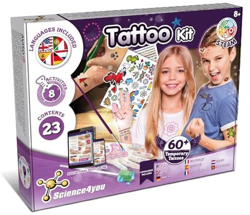 Science4you Kit Tatouages, + 8 Activités Manuelles, Jeux avec 60+ Tatouages Temporaires pour Enfants, Loisirs Créatifs, Cadeau pour Fille et Garçon 8+ ans