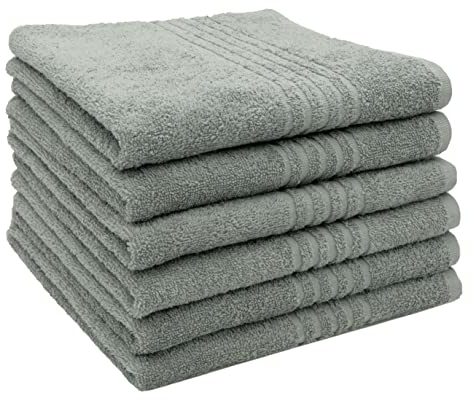 ZOLLNER Set de 6 Serviettes de Toilette, 50x70 cm, Coton, 380g/m², Gris