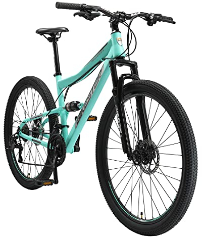 BIKESTAR Fully Mountainbike Shimano 21 Gang Schaltung, Scheibenbremse 27.5 Zoll Reifen | 17 Zoll Rahmen MTB Vollgefedert | Mint