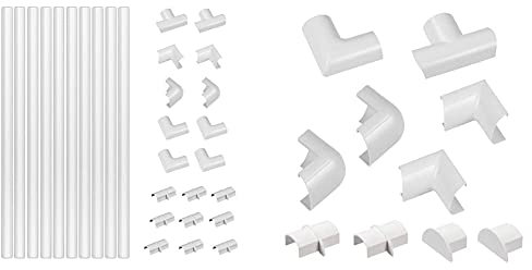D-Line White Medium Trunking Kit, 4-Meter Self-Adhesive Wire Hider & Mini Cable Trunking Clip-Over Accessory Multipack | Join Multiple Lengths of 30x15mm Mini Cable Cover