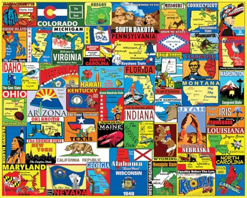 White Mountain Puzzles State Stickers, 1000 Pieces Jigsaw Puzzle