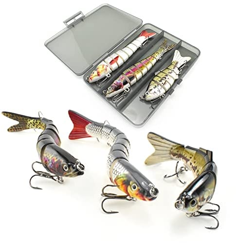 3 Stück Kunstköder Köder Multi Gelenkartigen Wobbler Swimbait Jerkbait Bass Köder Angelgerät zum Angeln auf Raubfische mit 2 Drillingshaken Gummifische für Hecht Barsch Zander Angeln Köder