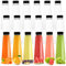 Elsjoy 18 Stück Kunststoff Saftflasche, 350ml Transparente Getränkeflasche mit schwarzen, Manipulationssicheren Kappen, Wiederverwendbare Getränkebehälter, Tragbare Wasserflasche für Smoothies, Milch